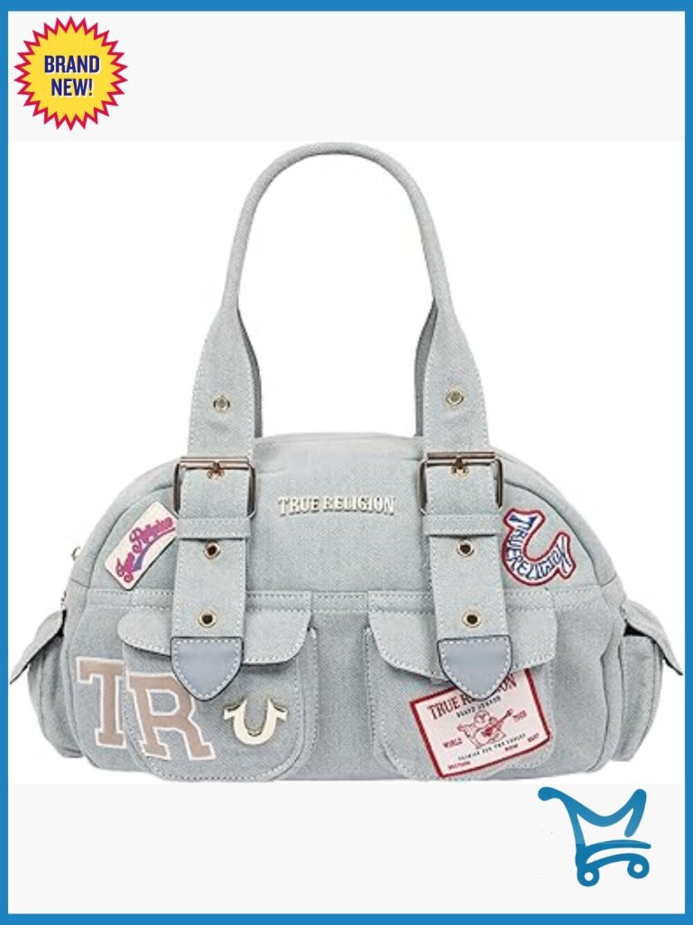 Denim Satchel with Adjustable Strap, 5 Pockets, 8x13x4.5 Inches